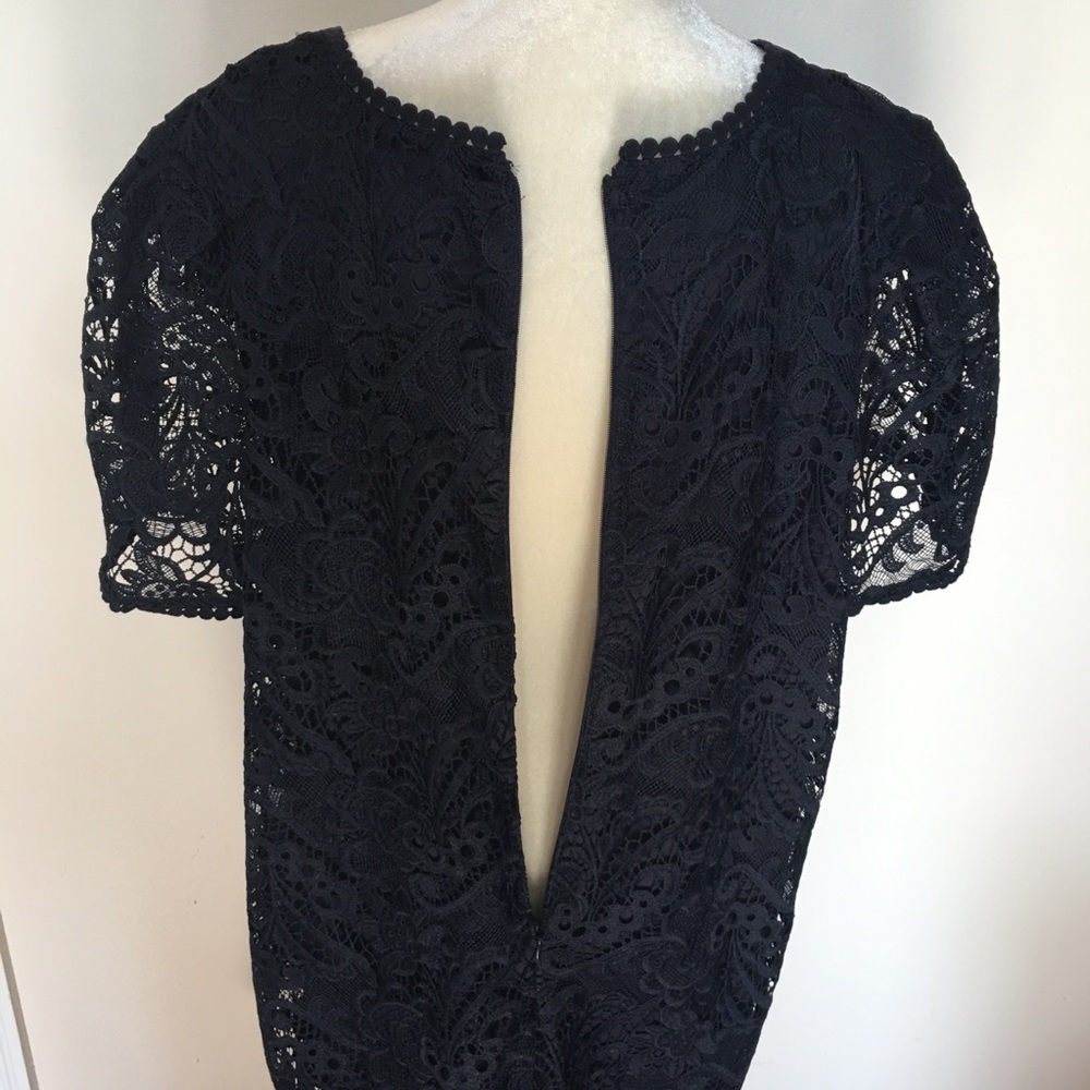 Express Navy Blue Lace Dress XL V-Neck Puff Sleeve Scalloped Hem Cocktail Party - Picture 10 of 11